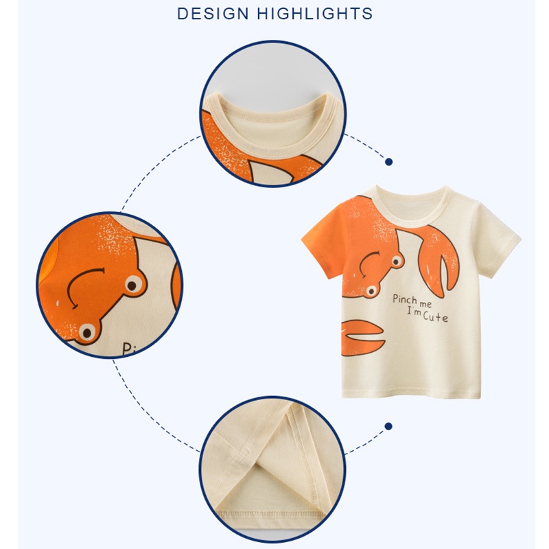 Áo Thun Tay Ngắn In Hình Con Cua Cho Bé Trai & Gái