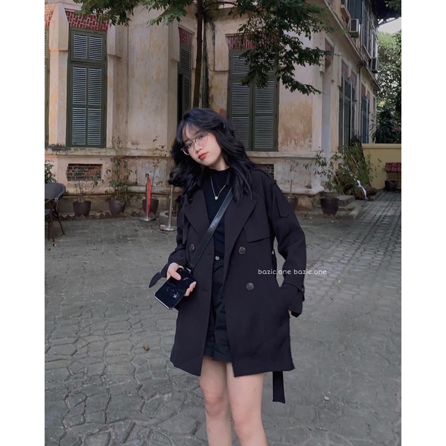 Áo trench coat 2 lớp, áo măng tô dáng dài kèm đai Bazic one
