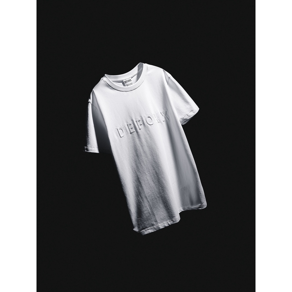 Áo phông nam, áo thun nam cổ tròn trơn DEFOXX vải cotton 4 chiều dập chữ nổi màu xám 220608 foxxmen