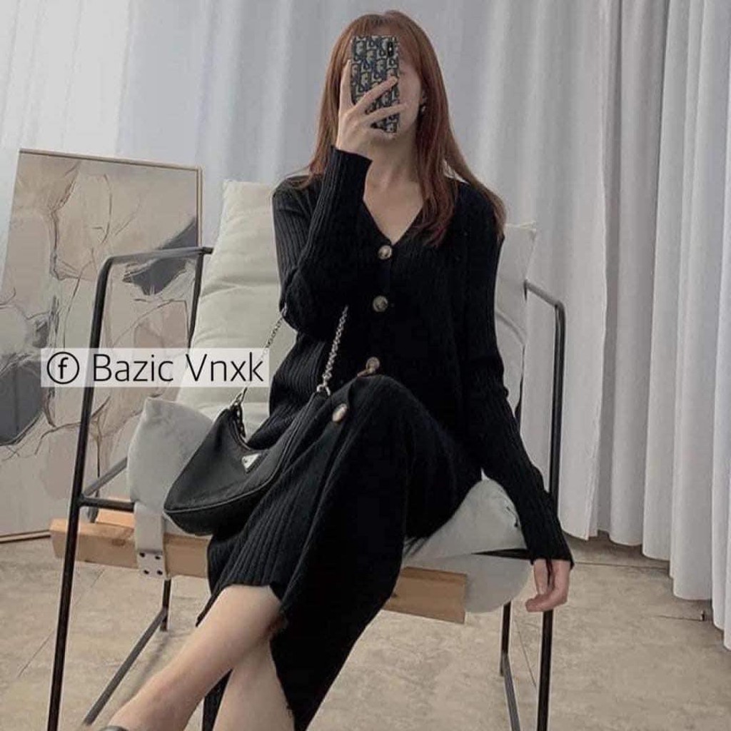 Đầm Midi dáng dài Vân Đá Nữ 🌸 Váy suông len tăm body cổ tim màu đen Ulzzang SIÊU HOT 🌸 | BigBuy360 - bigbuy360.vn