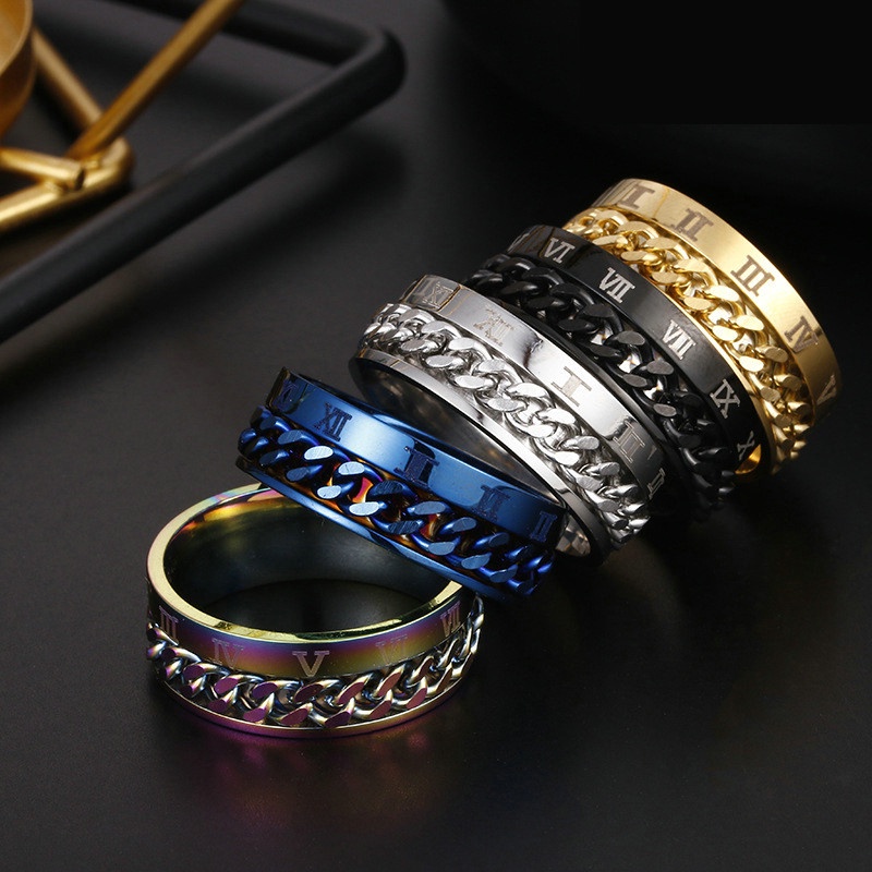 Nhẫn Thép Titan Phối Dây Xích Màu Vàng Đen Thời Trang Cho Nam