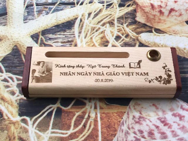 Quà tặng hộp bút gỗ kỷ niệm lưu niệm - Bút gỗ khắc tên lưu niệm - quà tặng thầy cô - quà cưới 8/3  quà văn phòng | BigBuy360 - bigbuy360.vn