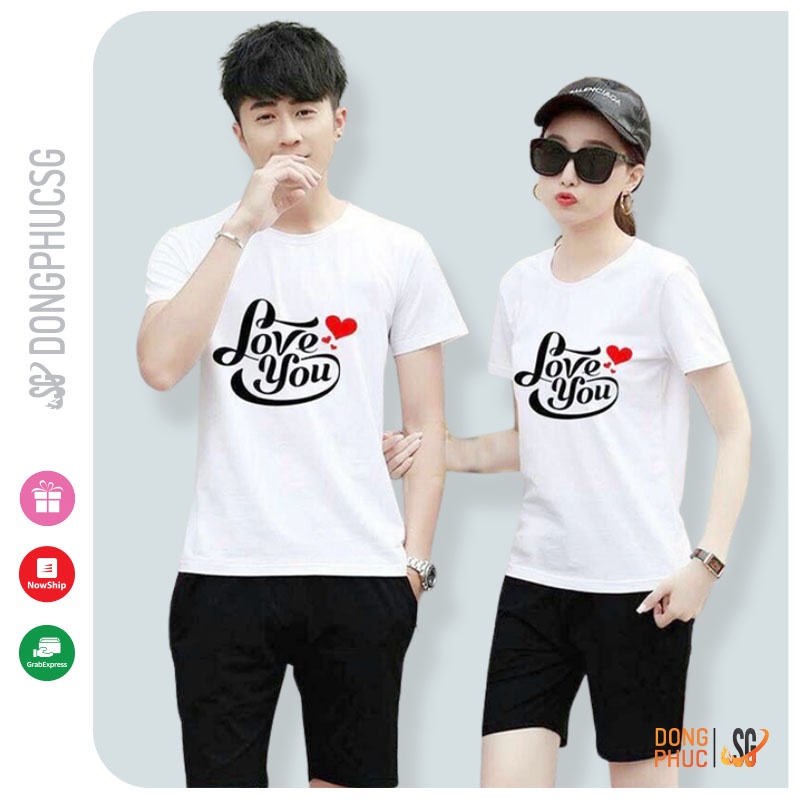 Áo đôi mẫu Love You màu trắng form unisex nam nữ cổ tròn tay ngắn thun mềm mịn AC103T | SG