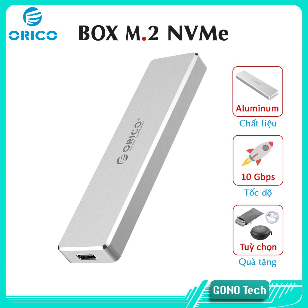 Box SSD M2 NVME Orico PVM2 PCM2 PAM2-C3 | Chuyển M.2 PCIe to USB 3.1 Type-C | Hộp đựng ổ cứng di động vỏ nhôm cao cấp