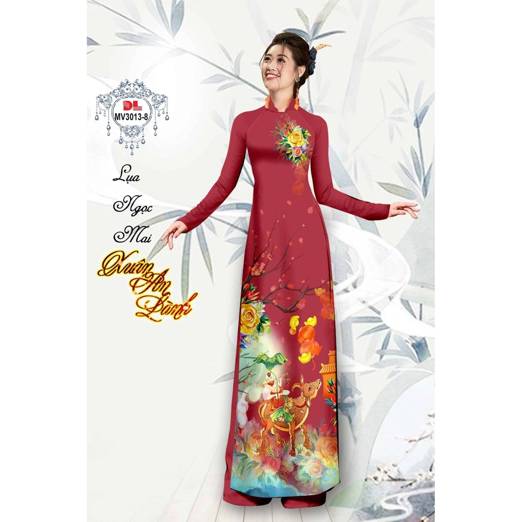 Vải áo dài in 3D họa tiết Tết đẹp, chất vải mềm, hình thật