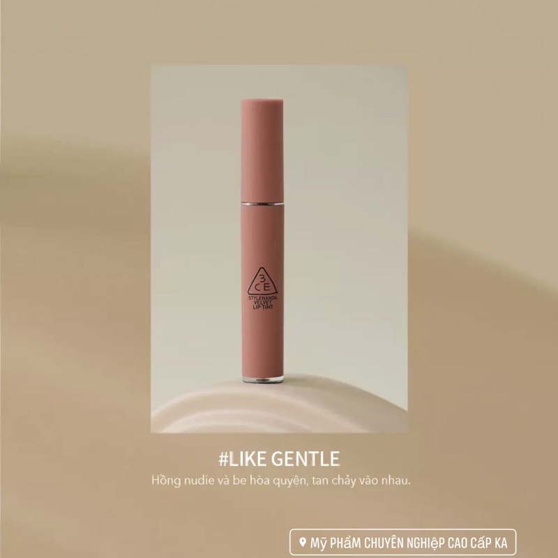 Son 3CE Velvet Lip Tint Like Gentle hồng nude be