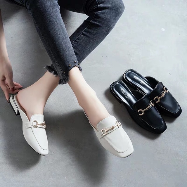 (HÀNG CÓ SẴN) F1 Dép sục da mềm khoá chữ ngang BIG SIZE 35-43