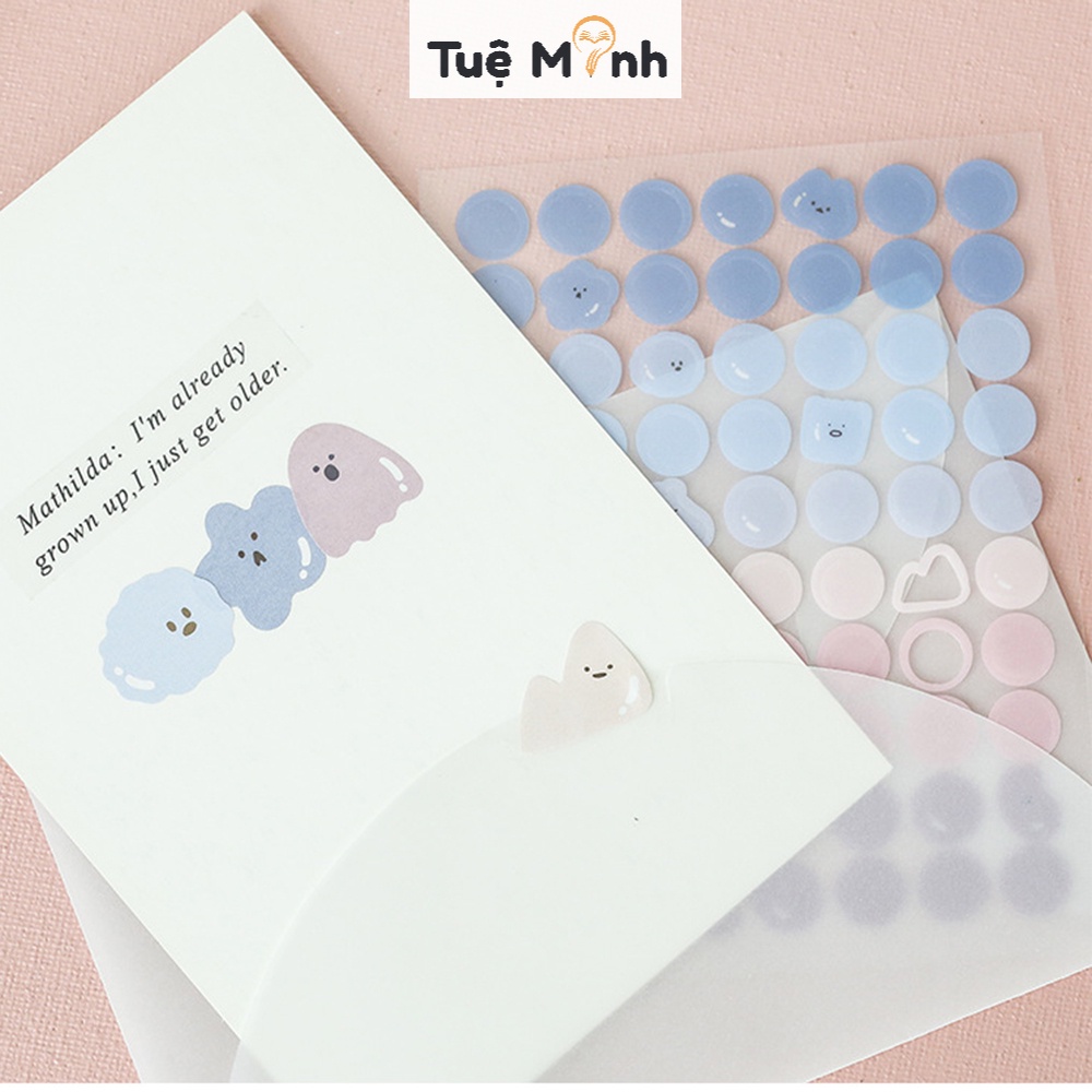 Sticker dễ thương cute 3 tấm 120 miếng dán STI53 hình khuôn mặt, bong bóng, bông hoa nhãn dán trang trí