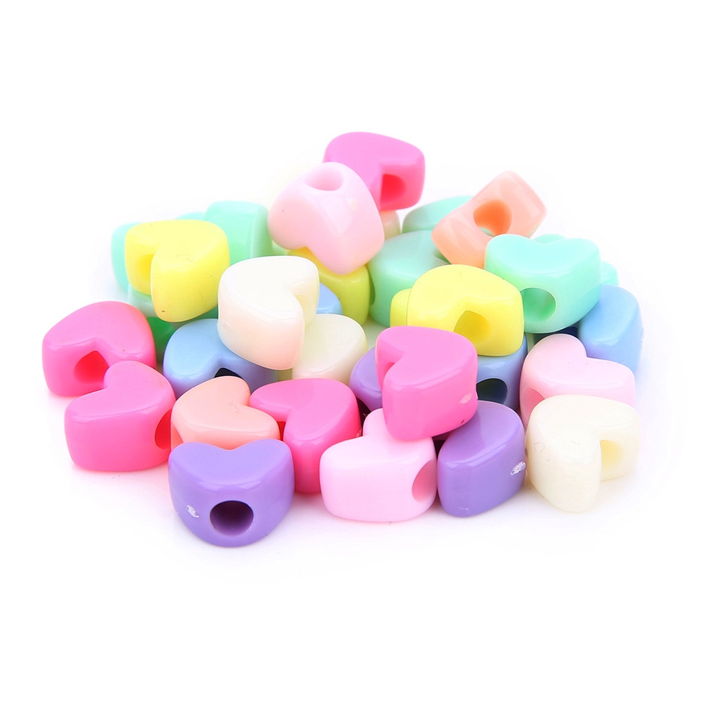 100pcs Acrylic Big Hole Beads Heart Shape For Diy Accessories