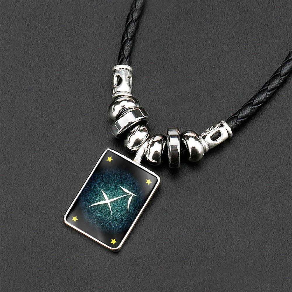 Vòng Cổ Choker Da PU Mặt Hình 12 Cung Hoàng Đạo Phát Sáng Thanh Lịch Cho Nữ