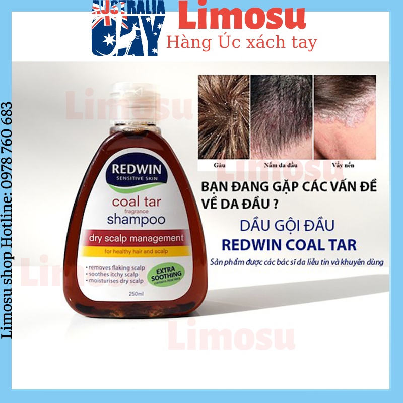Dầu gội đầu giảm gàu nấm giảm nhờn Redwin Coal Tar / Tea tree Úc