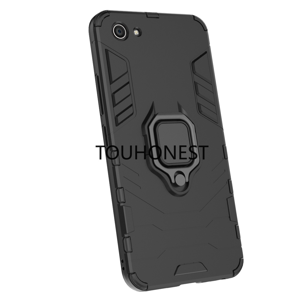 Ốp Điện Thoại Cứng Chống Sốc Kèm Móc Xỏ Ngón Kim Loại Cho Casing Vivo Y81 Case Vivo Y81T Cassing Vivo Y83 Y85 Y55 Y55S Cover Vivo V9 T1 Case Armor PC Shockproof Hard Cases With Metal Ring Stand Phone Case