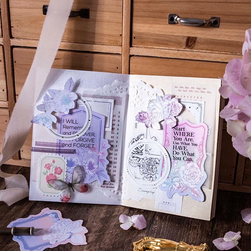 Set 20 Tấm Giấy Ghi Chú / Sổ Lưu Niệm DIY Hình Hoa Lá