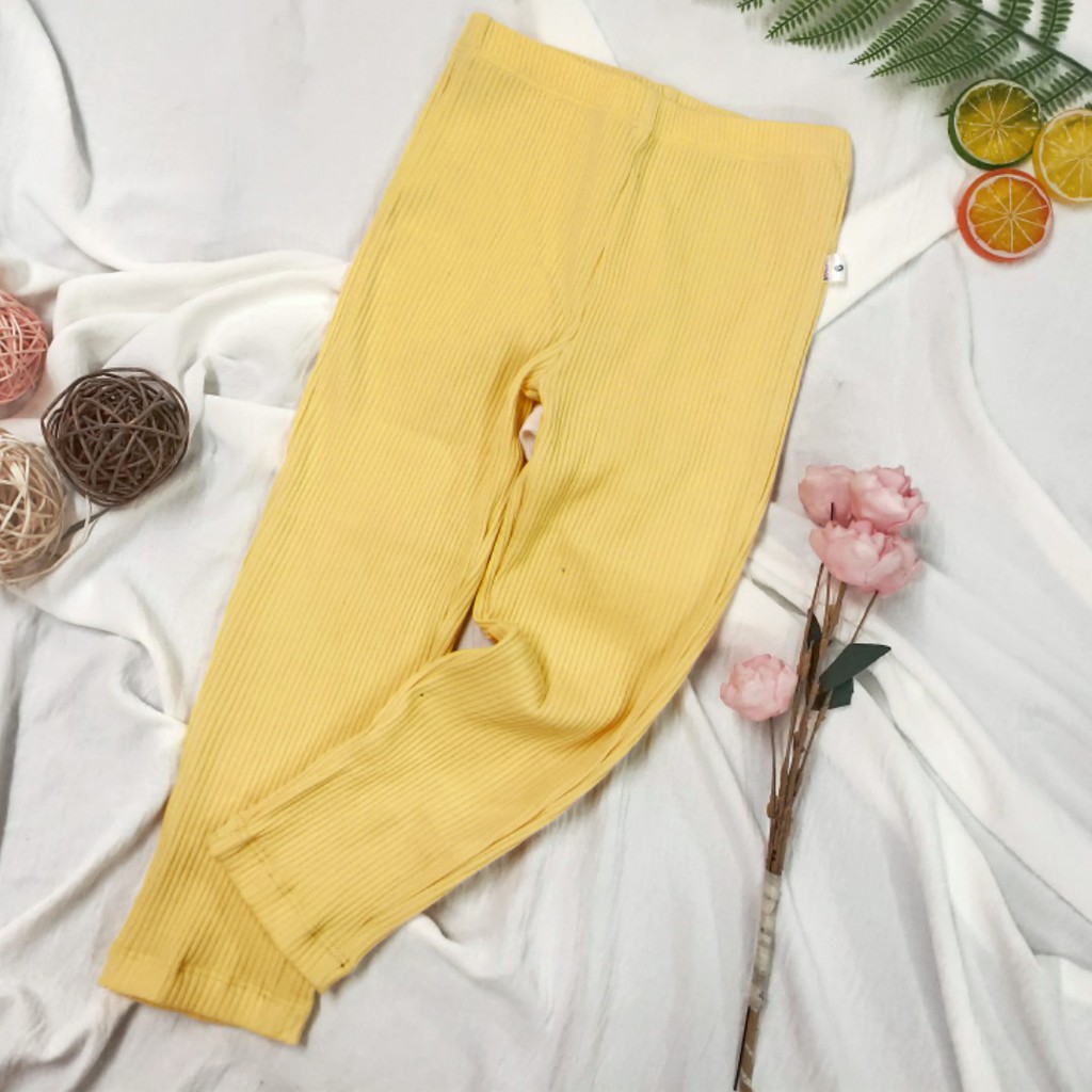 Quần legging trơn thun gân co giãn mạnh màu vàng/xanh/xám/hồng/tím