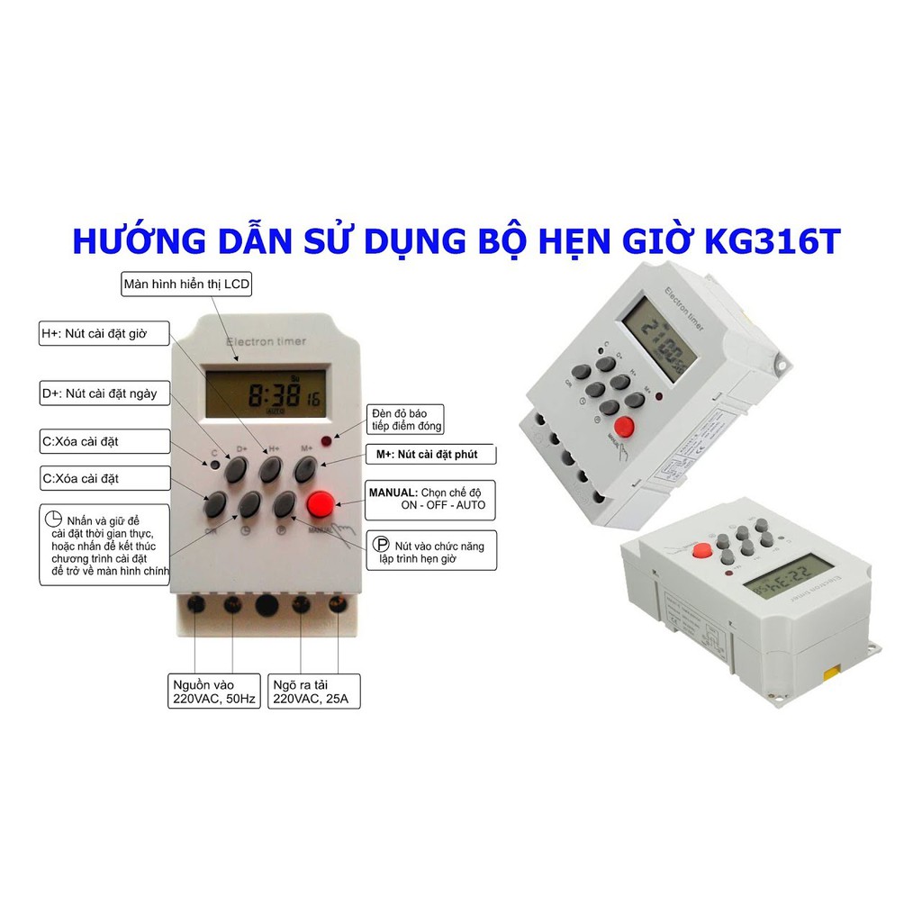 Công tắc hẹn giờ KG316T-II 25A timer hẹn giờ ổ cắm hẹn giờ bật tắt tự động 17 chương trình