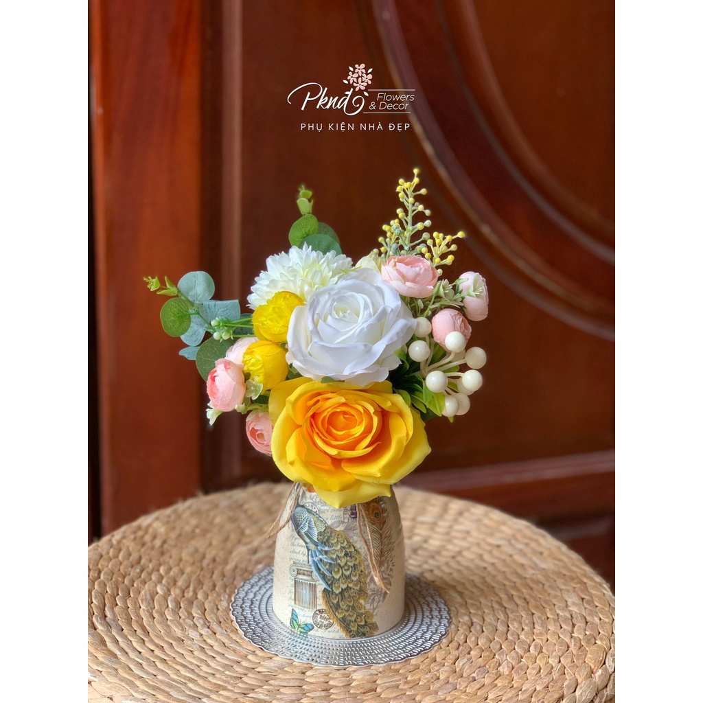 [Mã BMBAU50 giảm 7% đơn 99K] Bình hoa giả trang trí phòng khách đẹp PKND FLOWERS &amp; DECOR