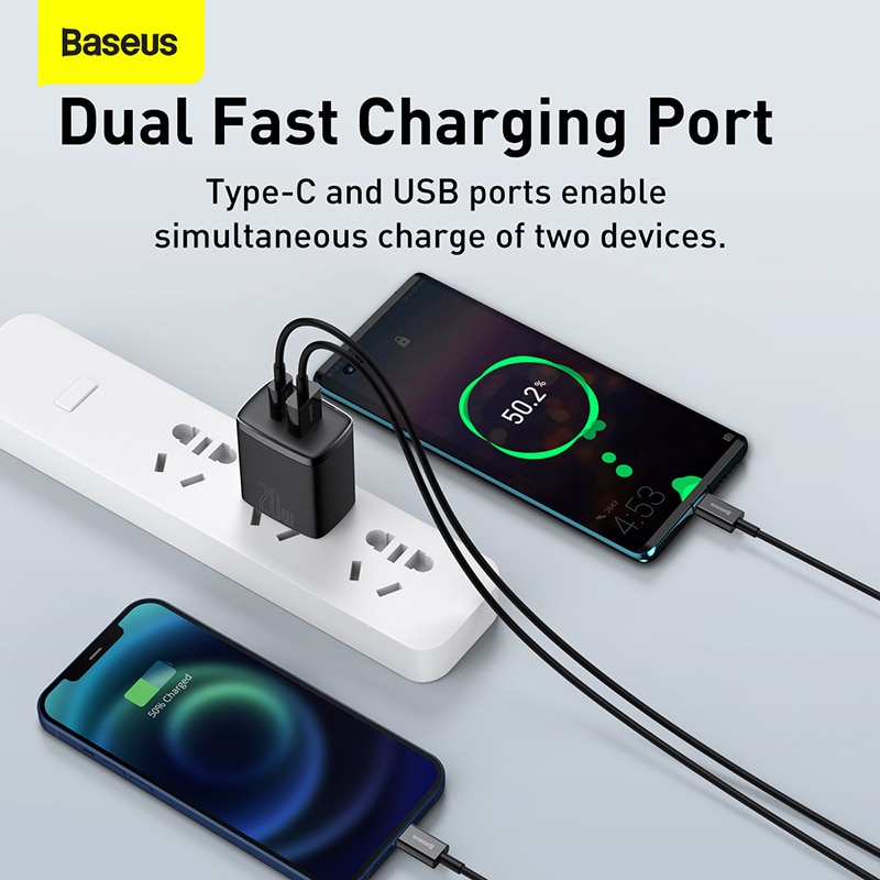 Cốc Sạc Nhanh Baseus QC 3.0 Cổng USB Type C Kép 20W PD 3.0 Cho iPhone