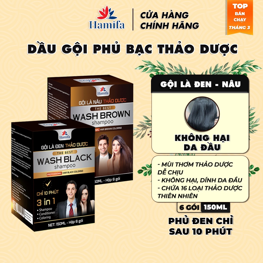 Dầu Gội Phủ Bạc Hamifa Dầu Gội Phủ Bạc Thảo Dược Nhuộm Tóc Gội Là Đen Trong 5 phút  - Hộp 6 Gói 25ml