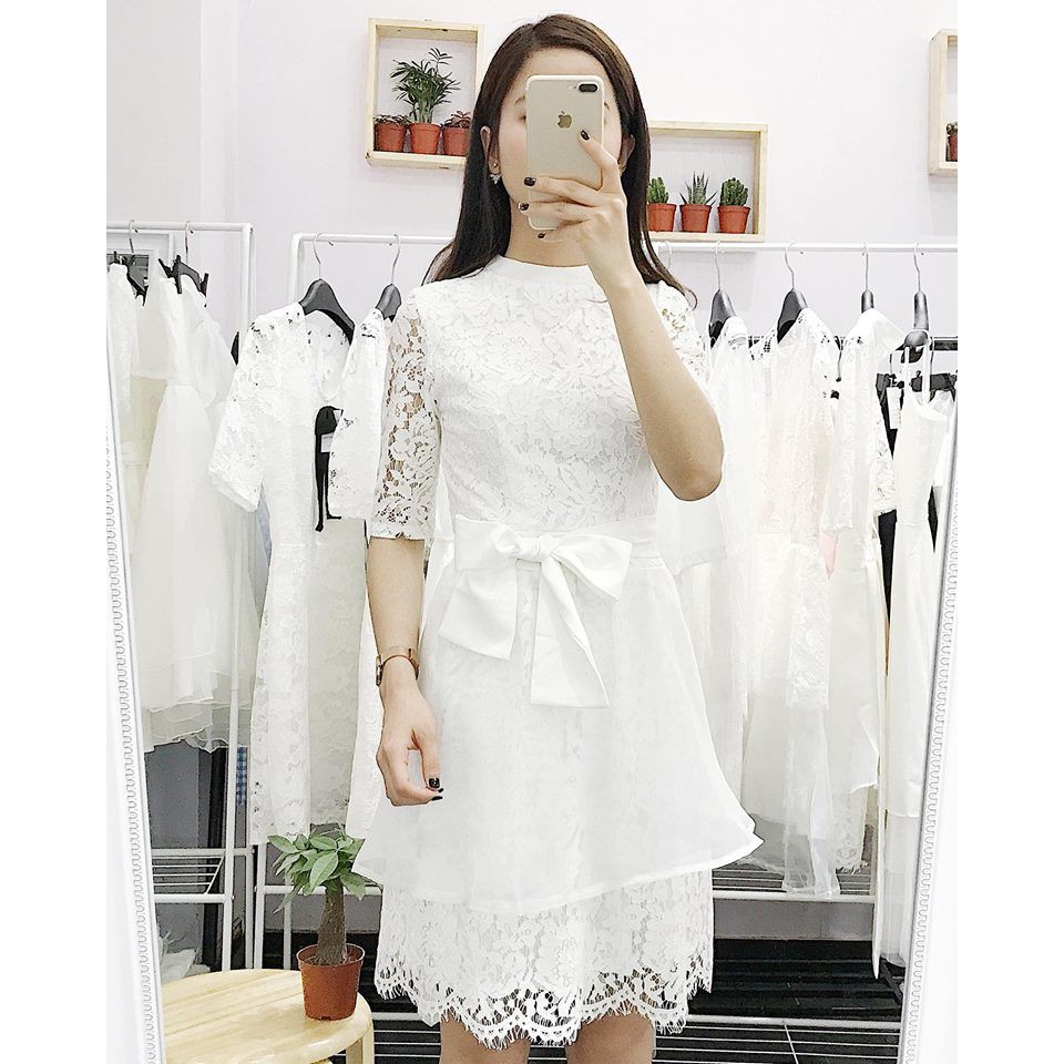 Đầm dự tiệc đi đám cưới đầm xòe ren cổ trụ siêu đẹp Tati Dress kèm ảnh thật | BigBuy360 - bigbuy360.vn