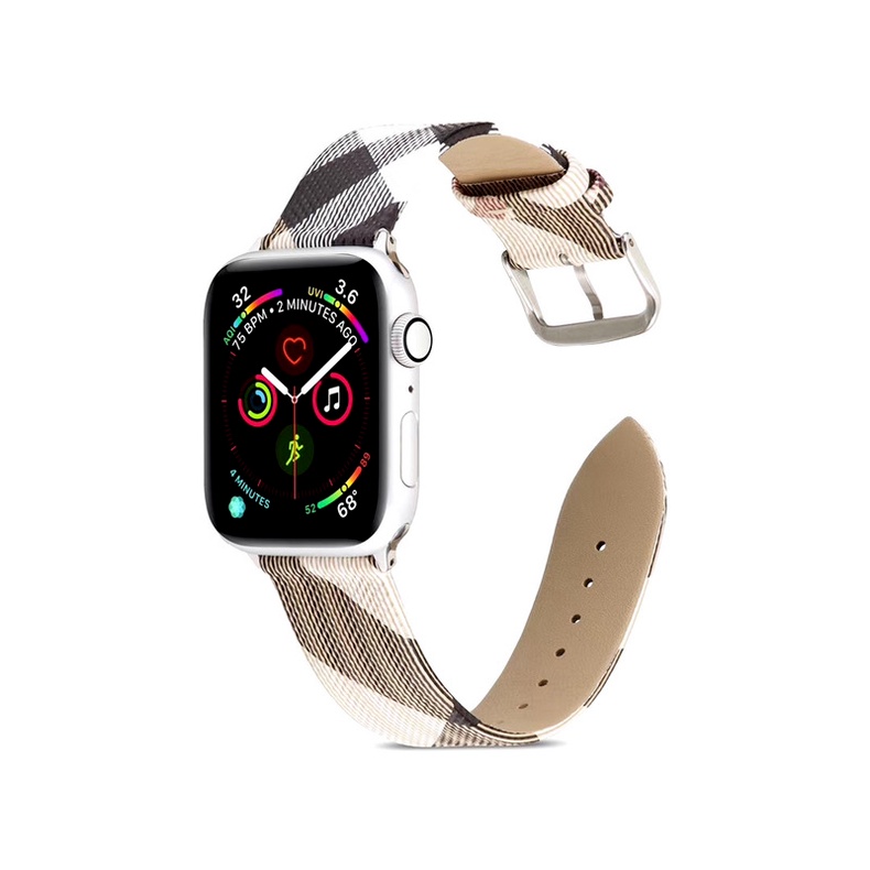 Dây Đeo Bằng Da Họa Tiết Kẻ Sọc Cho Đồng Hồ Thông Minh Apple Watch Iwatch 40mm 44mm 42mm 38mm 6 Se 5 4 3 2 1