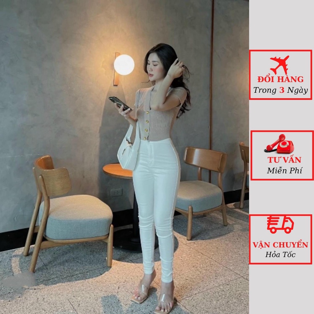 Áo len tăm gân nữ cổ tim cúc ngực chữ B tay ngắn dáng ôm body công sở mùa thu đông ulzzang Hàn Quốc