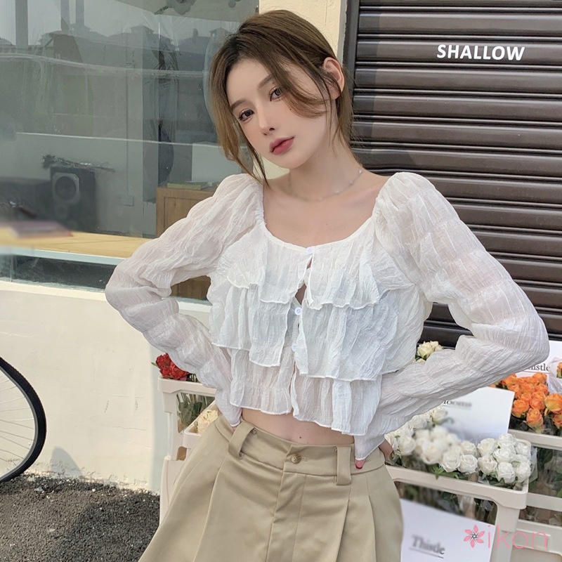 Áo Croptop Tay Dài Cổ Tròn Cho Nữ