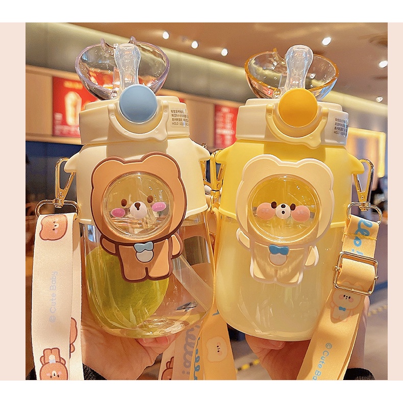 Bình Nước Nhựa Dung Tích Lớn 720ml In Hình Gấu Hoạt Hình Dễ Thương