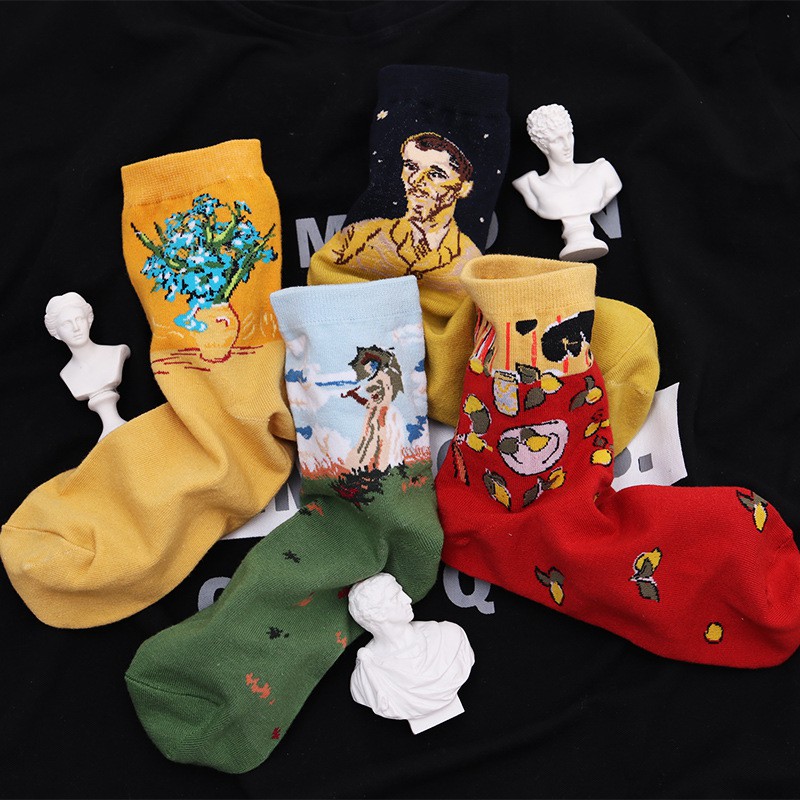 Đôi Vớ Cotton Họa Tiết Tranh Nổi Tiếng Harajuku Vui Nhộn Dành Cho Nữ