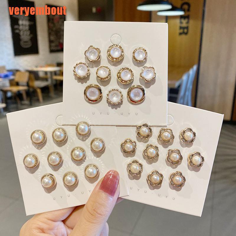 10PC Shirt Brooch Buckle Pearl Button Neckline Pin Women Cufflinks Decora