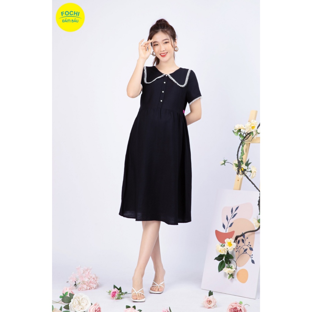 Váy Đầm Bầu Đẹp Bigsize FOCHI Chất Liệu Đũi Thái Cao Cấp Dáng Babydoll Suông Mềm Thoáng Mát, Không Bai Xù VB200 VB201