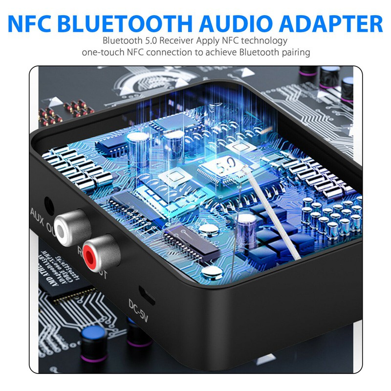 High Quality Bluetooth 5.0 Receiver USB Wireless Aux NFC 2 RCA Audio Adapter