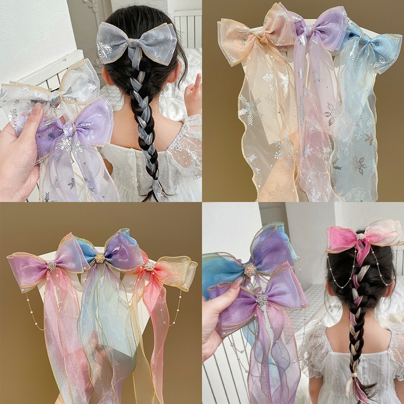 Kẹp Tóc Nơ Tua Rua Dễ Thương Phong Cách Hàn Quốc Cho Bé Gái