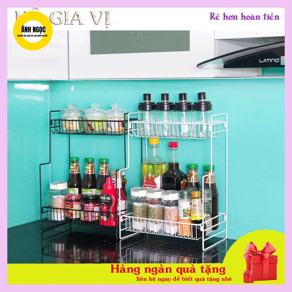 Kệ để lọ gia vị trong nhà bếp, bền đẹp chắc chắn, có móc treo tiện lợi, vệ sinh dễ dàng