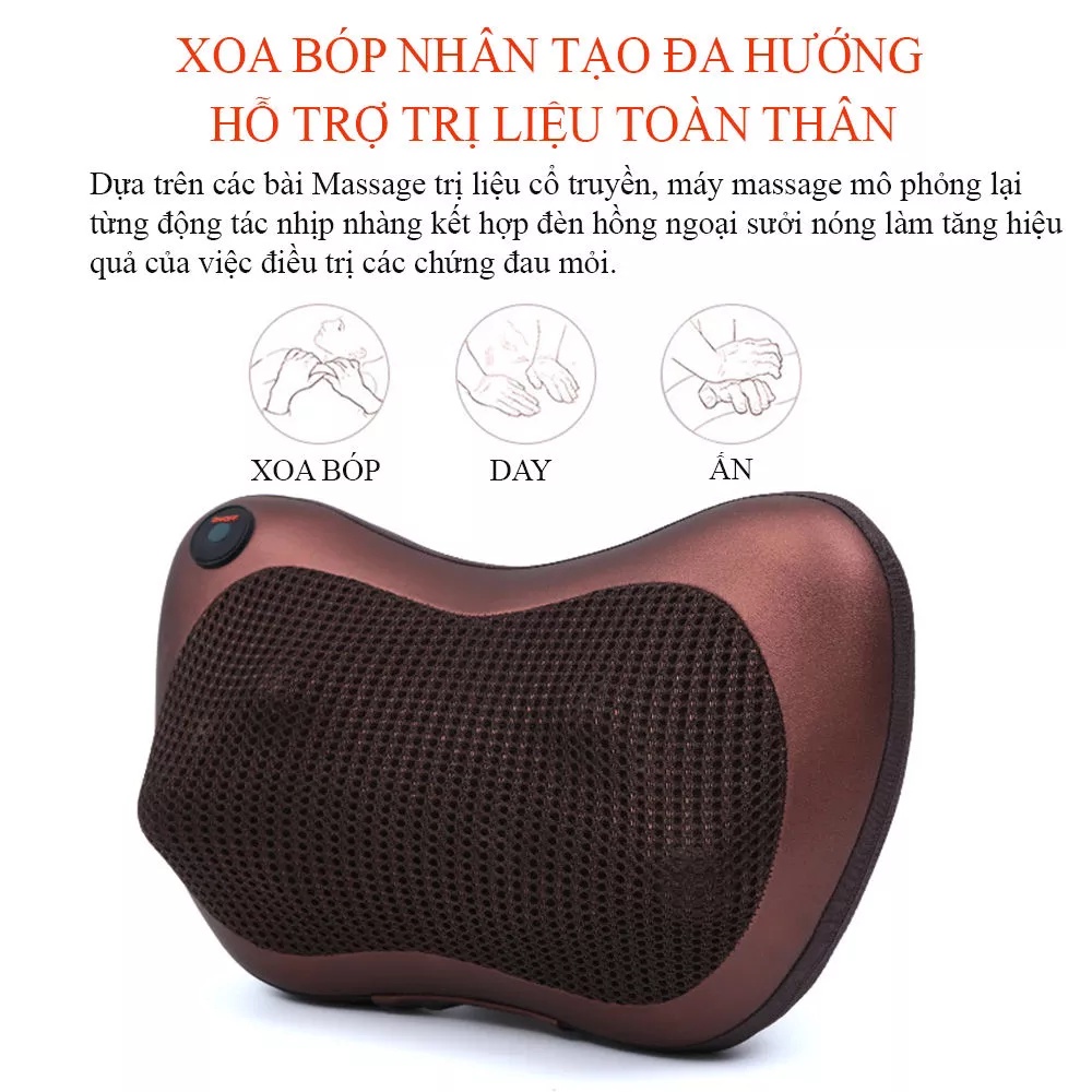 Gối massage cổ vai gáy hồng ngoại 8 bi Hàn Quốc, máy massage toàn thân giúp giảm đau mỏi vai gáy, bảo hành 12 tháng