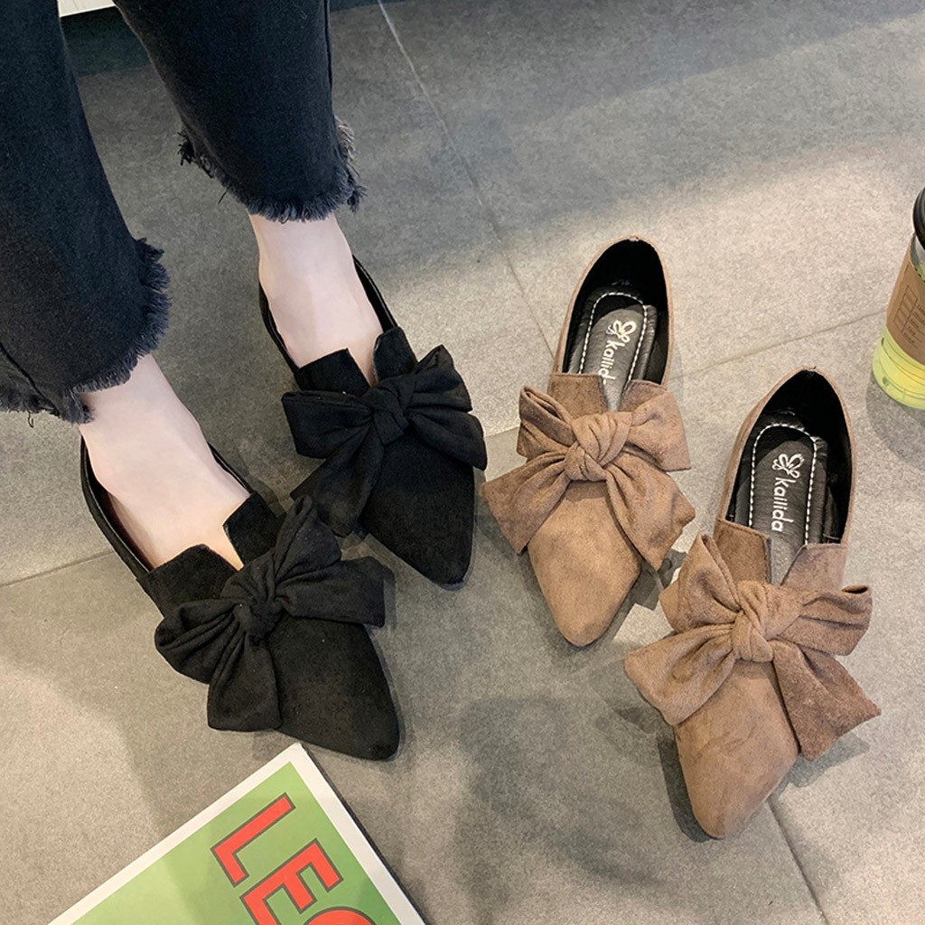 Giày búp bê mũi nhọn đế bệt phối nơ xinh xắn cho nữ | BigBuy360 - bigbuy360.vn