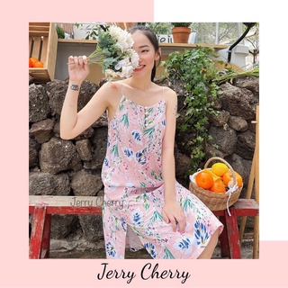 Đầm 2 dây hoạ tiết hoa lá