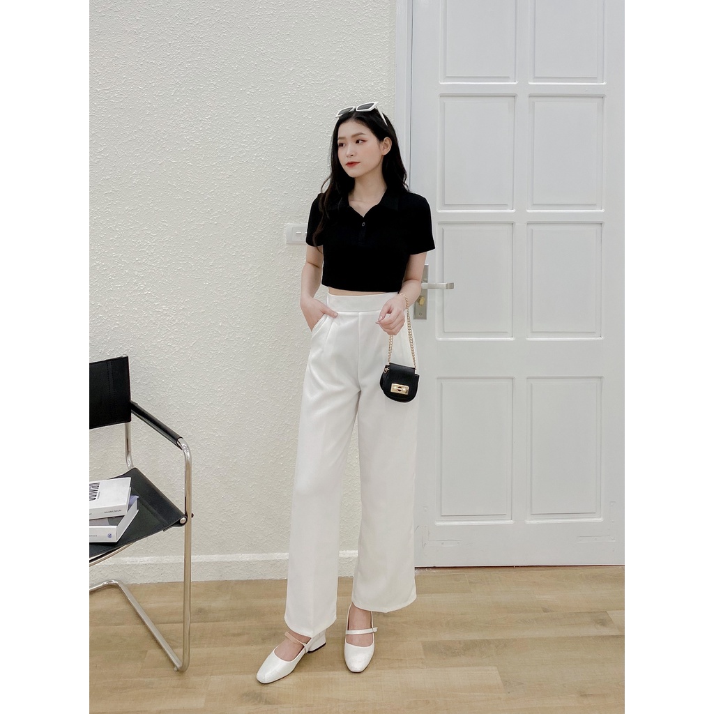 Áo phông croptop chất cotton thiết kế by LYRA, thun polo basic cổ bẻ dáng ôm trơn xinh xắn-LWBAP025
