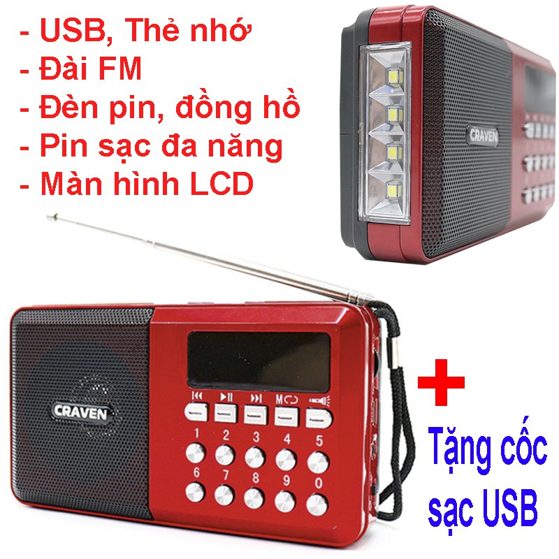 máy nghe đài FM hỗ trợ khe cắm thẻ nhớ,CỔNG USB nghe to và rõ dành cho người già cr65