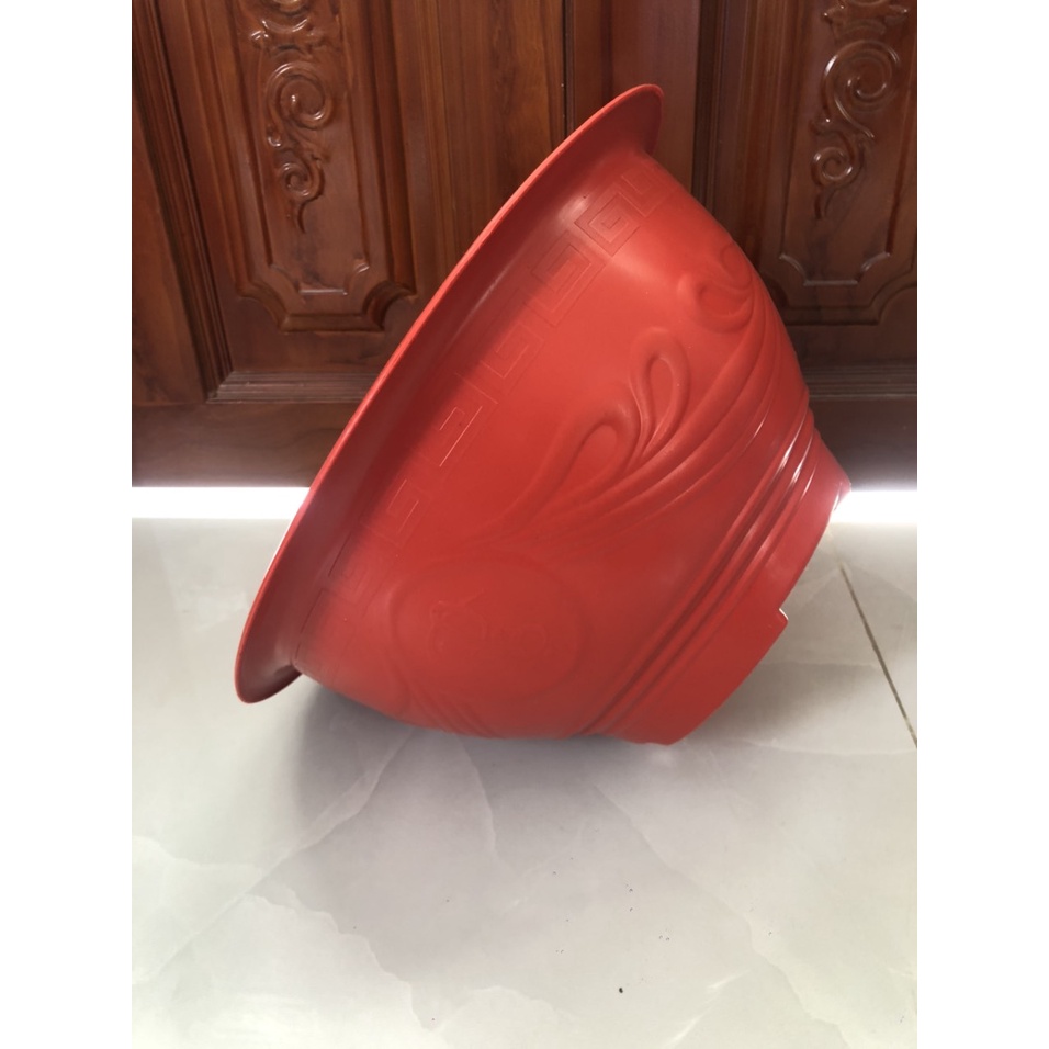 Chậu Nhựa Truyền Thống T68 Bít Lổ Trồng Sen Đỏ Gạch