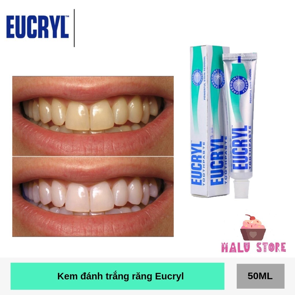 Combo Kem đánh răng Eucryl 62g + Bột tẩy trắng răng Eucryl 50g Siêu trắng sáng - UK