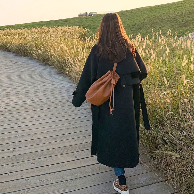 [Spot] Áo Khoác Len Dày Dáng Dài Vừa Phải Phong Cách Hepburn Hàn Quốc Cổ Điển Thời Trang Cho Nữ