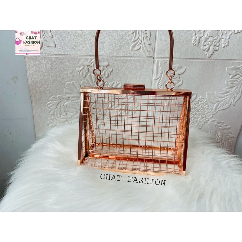 Túi xách đi tiệc lưới kim loại có quai xách mới