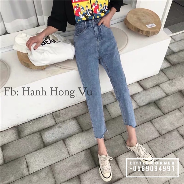 Quần slim baggy jeans gấu kiểu ulzzang kèm ảnh thật