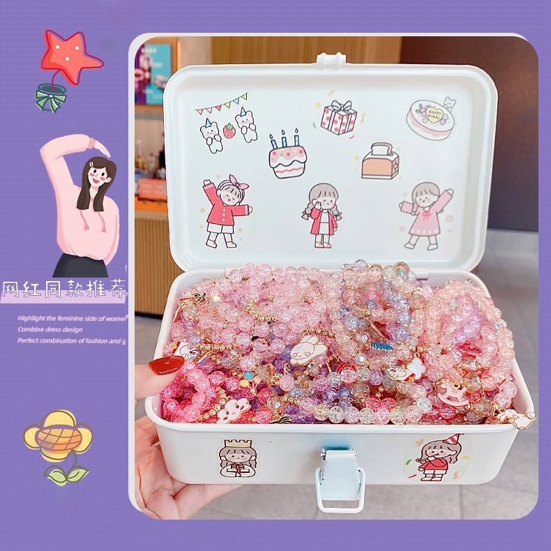 IF ME Vòng Tay Chuỗi Hạt Mặt Kính Nhiều Màu Hình Trái Tim/Bướm/Quả Cherry Dành Cho Trẻ Em