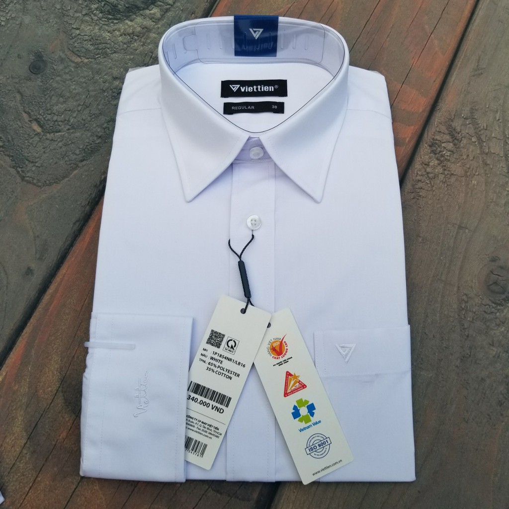 Aó sơ mi nam công sở Việt Tiến màu trắng dài tay vải kate chính hãng , cao cấp  - form suông REGULAR - tà bầu | BigBuy360 - bigbuy360.vn