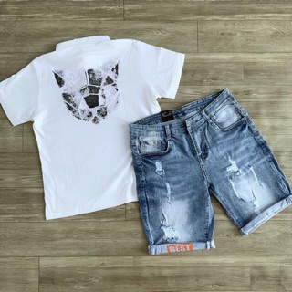 Bộ quần short jean áo thun ngắn tay