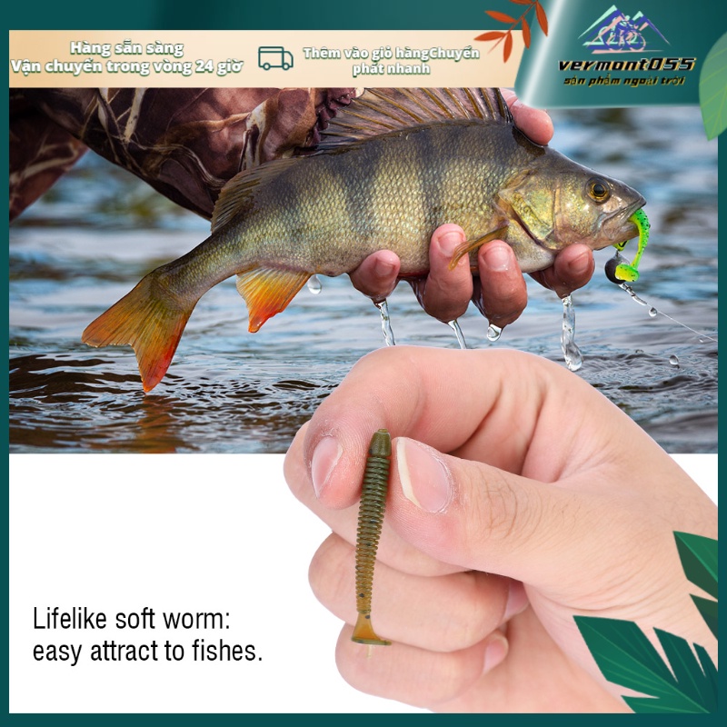 Hàng Hot 10PCS 5cm Mồi câu cá nhân tạo bằng nhựa mềm Grub Worm Baits Bộ phụ kiện Hàng giao ngayVermont055
