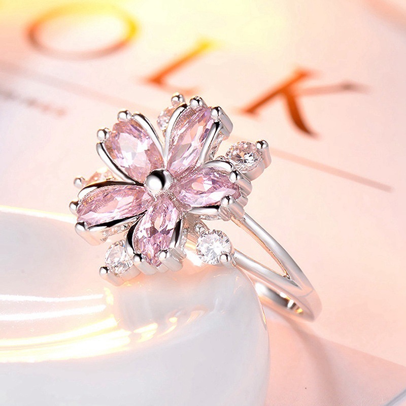 Nhẫn Hình Hoa Đính Đá Zircon Đơn Giản Cho Nữ