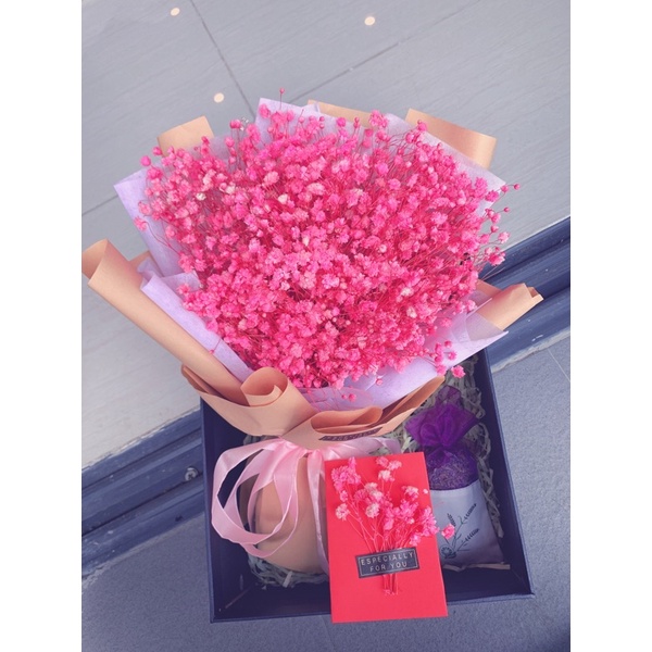 Set Hộp quà hoa Baby khô kèm túi thơm, hoa khô handmade bền lâu, hiện đại