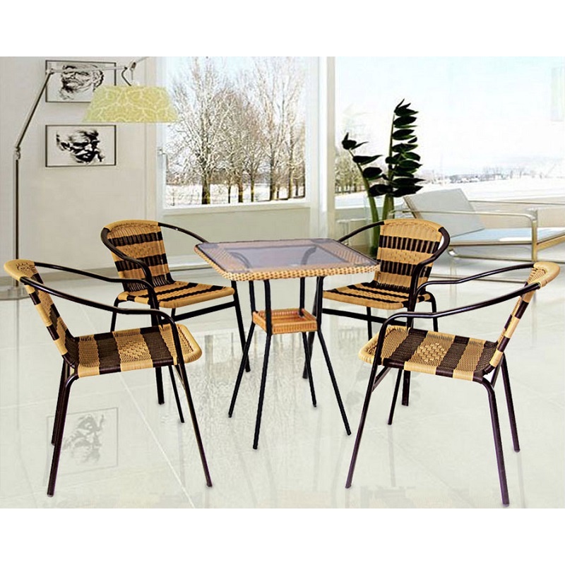 Bộ Bàn Trà - Bộ Bàn Ghế Caffe Mây Nhựa Phù Hợp Với Quán Cafe, Quán Nước, Ban Công, Phòng Khách, Nhà Hàng, Homestay.